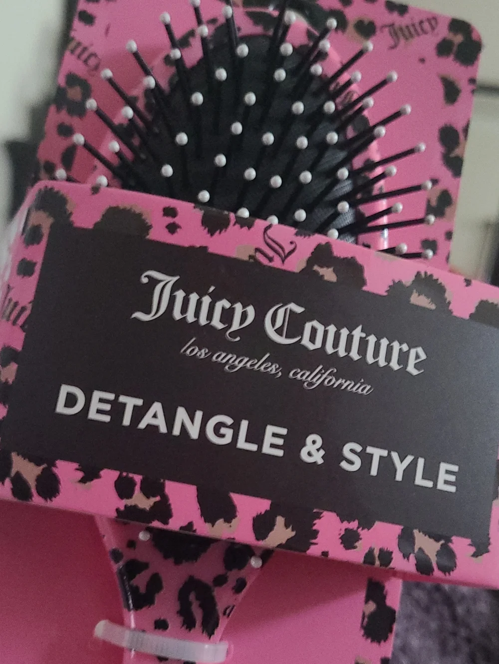 Juicy Couture Pink Leopard Detangle & Style Hair Brush - Black Bristles